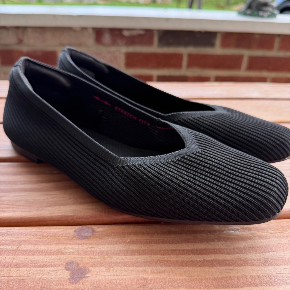 Skechers Cleo Square-Blissful Soul Ribbed  Black Knit Flats Stretch Fit 11